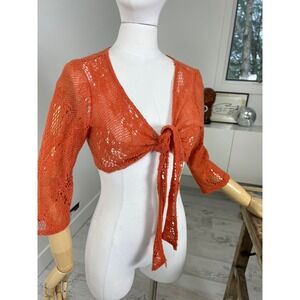 VIXEN Y2K Knit Tie Front Cropped Top Vintage Layering Item Fairycore